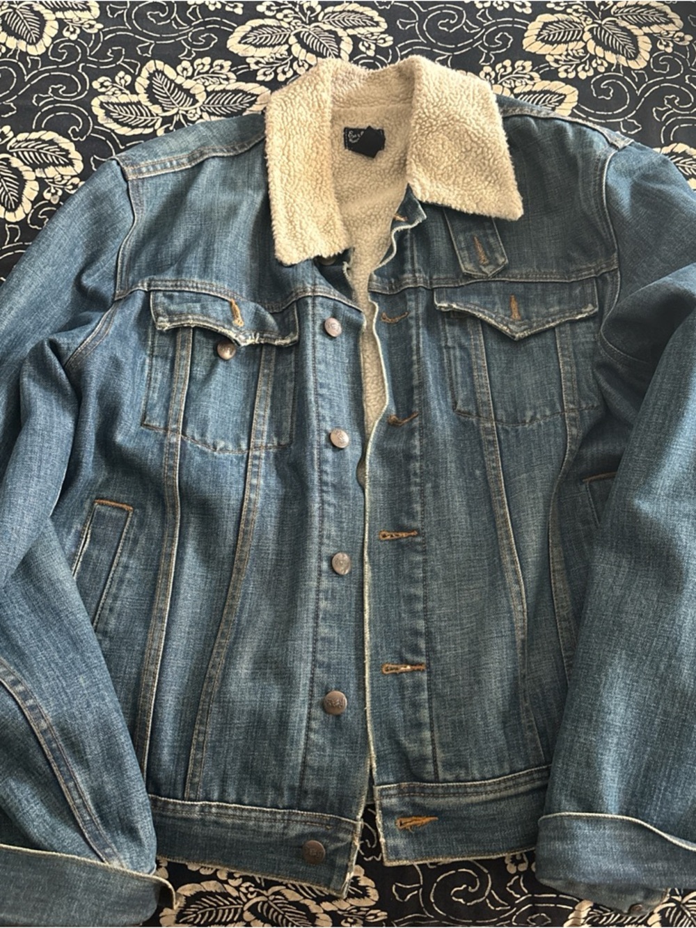 Earl Jeans Blue Denim Jacket with Cream Sherpa Collar